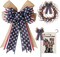 Patriotic Decor Bows for Wreaths,Burlap Red White Blue Stripe Stars (Beige)